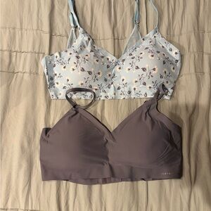 Lucky Brand Blue Floral and Gray Bralette Duo